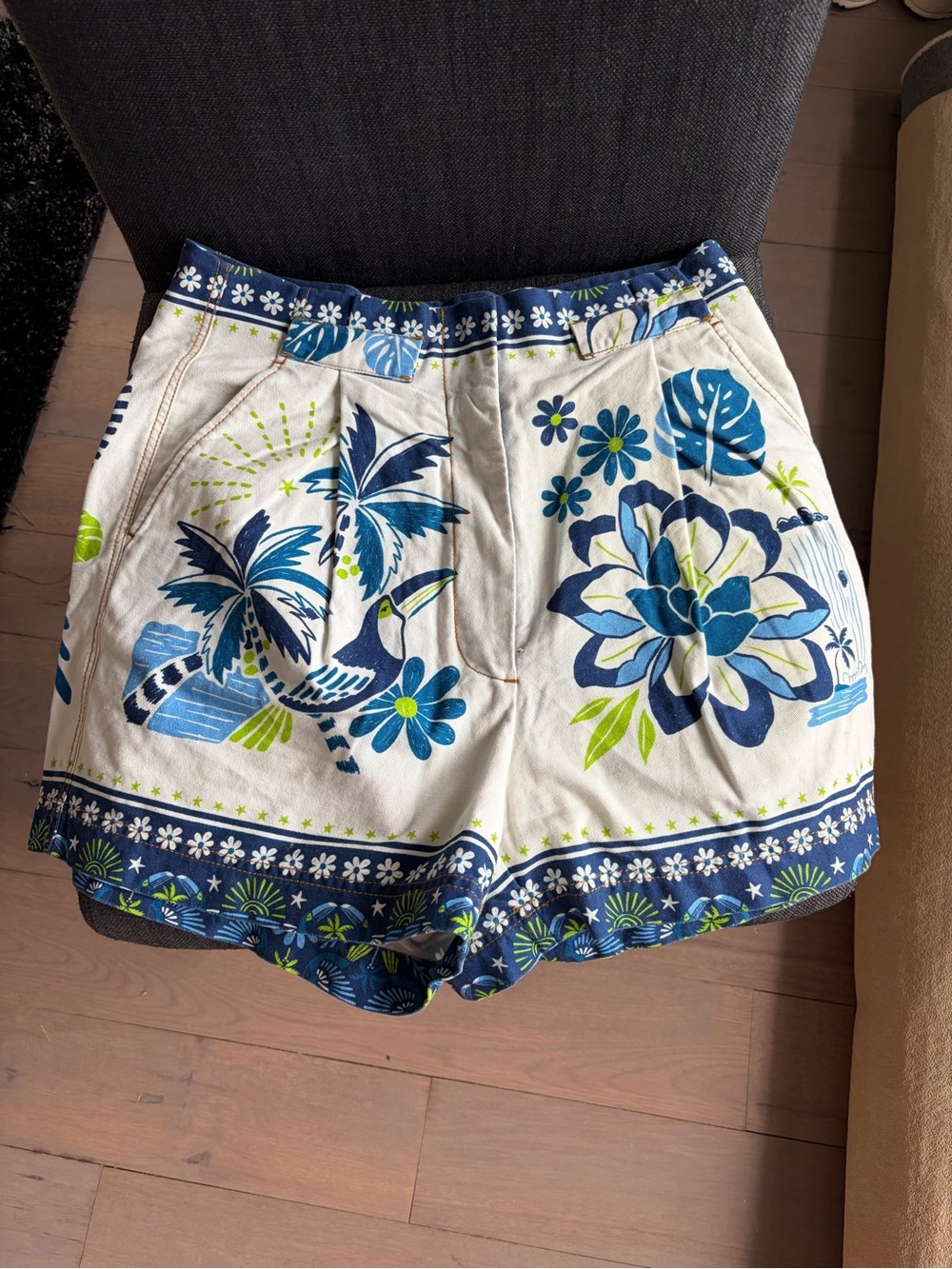 FARM Rio Blue & Cream Tropical Floral High-Waist Shorts